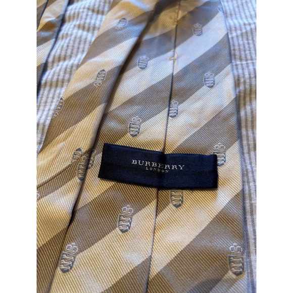 Burberry Other - Burberry London Silk Tie Woven In England Striped‎ Crest Beige Work Dress